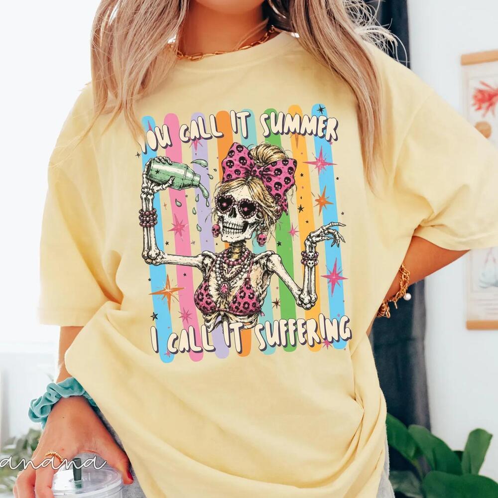 Summer Suffering Shirt, Spooky Skeleton Girl In Floaty Halloween In July